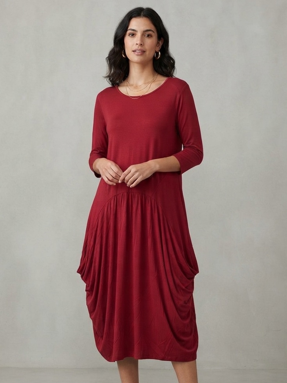 Kaliyana Sz M Red Lagenlook Baggy Minimalist Midi Dress